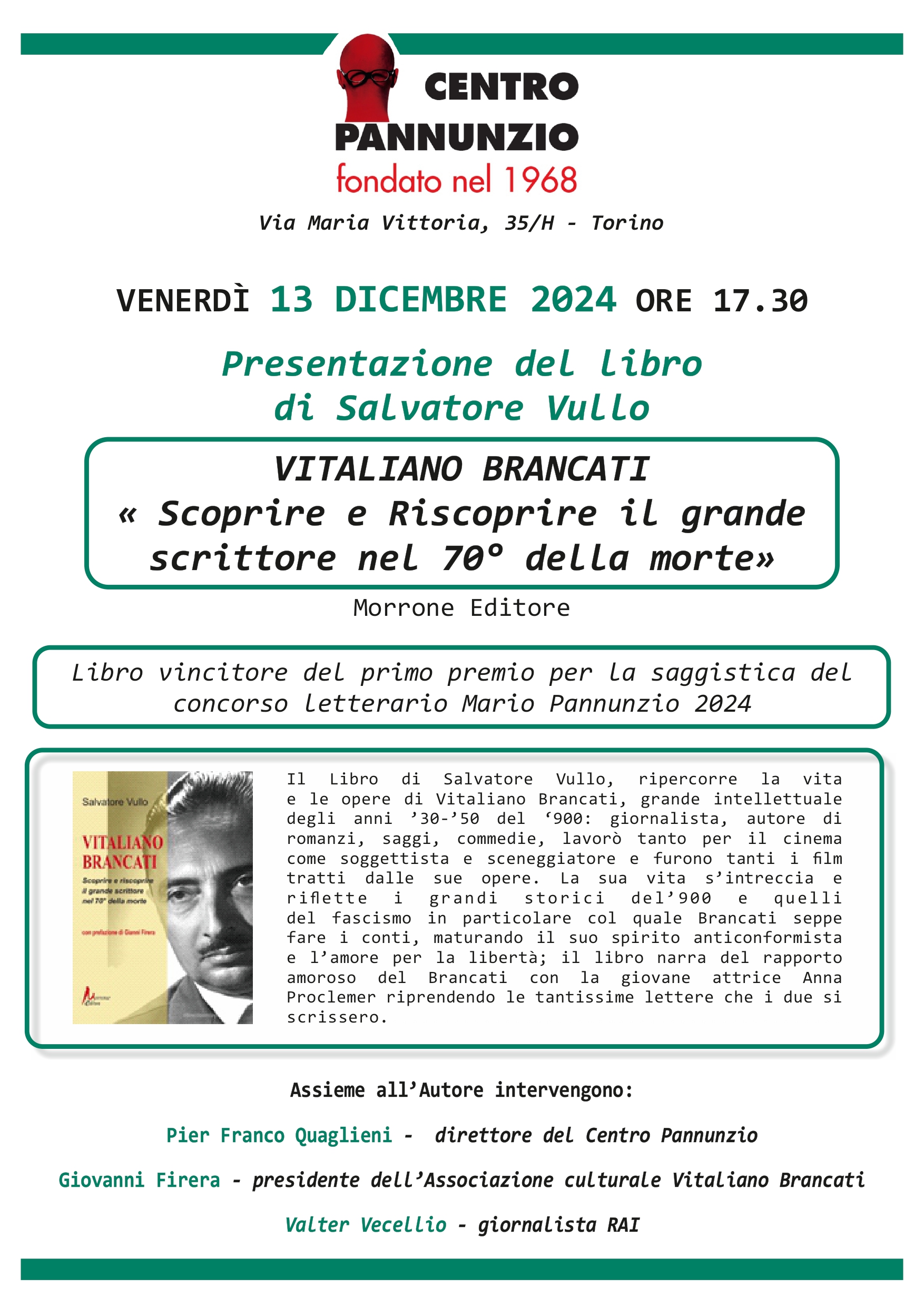 Salvatore Vullo presenta Vitaliano Brancati al Centro Pannunzio 